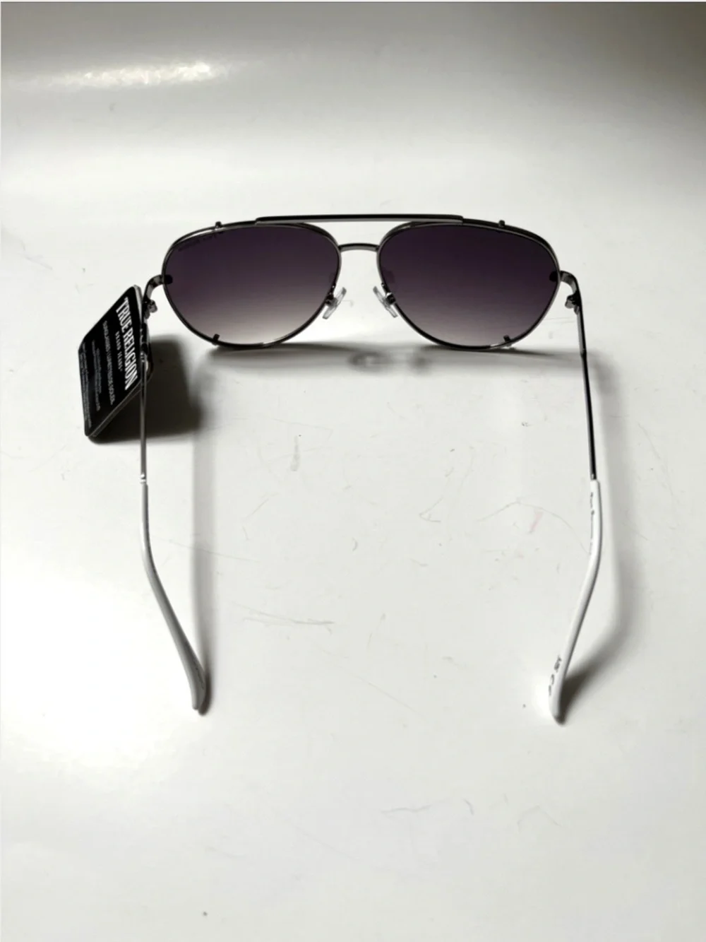 New TRUE RELIGION Double Bridge Aviator Sunglasses Classic Silver Black Lens